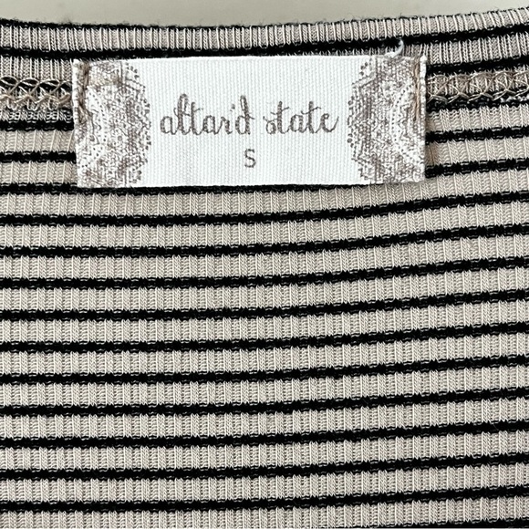 Altar’d State | Tan Black Striped Tiered Ruffled Bell Sleeve Top, Small - Picture 6 of 6
